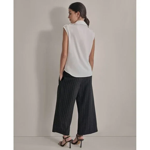 DKNY Women's Extended-Shoulder Camp Buttoned epaulets Blouse Top Ivory PXL - Picture 4 of 8